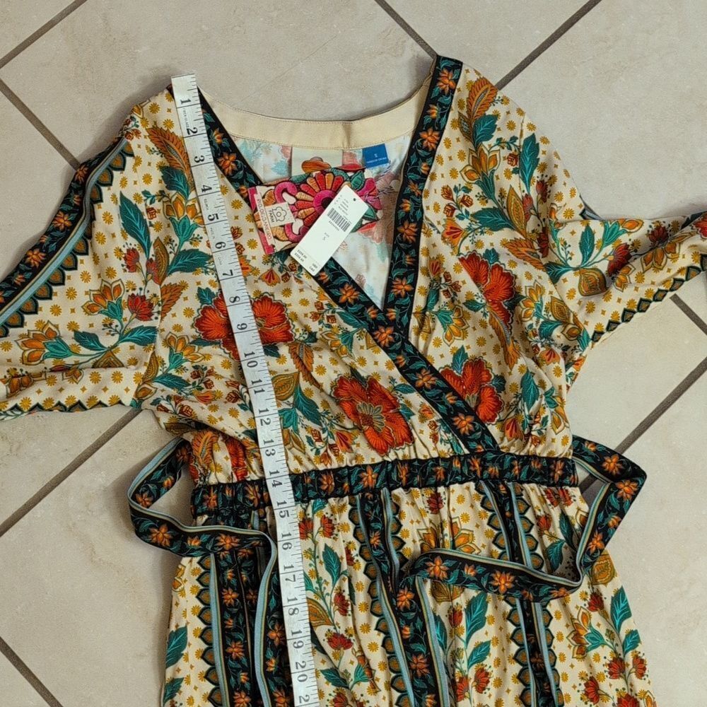 NWT Farm Rio x Anthropologie Floral Wrap Jumpsuit Black Motif Size S - Picture 10 of 13